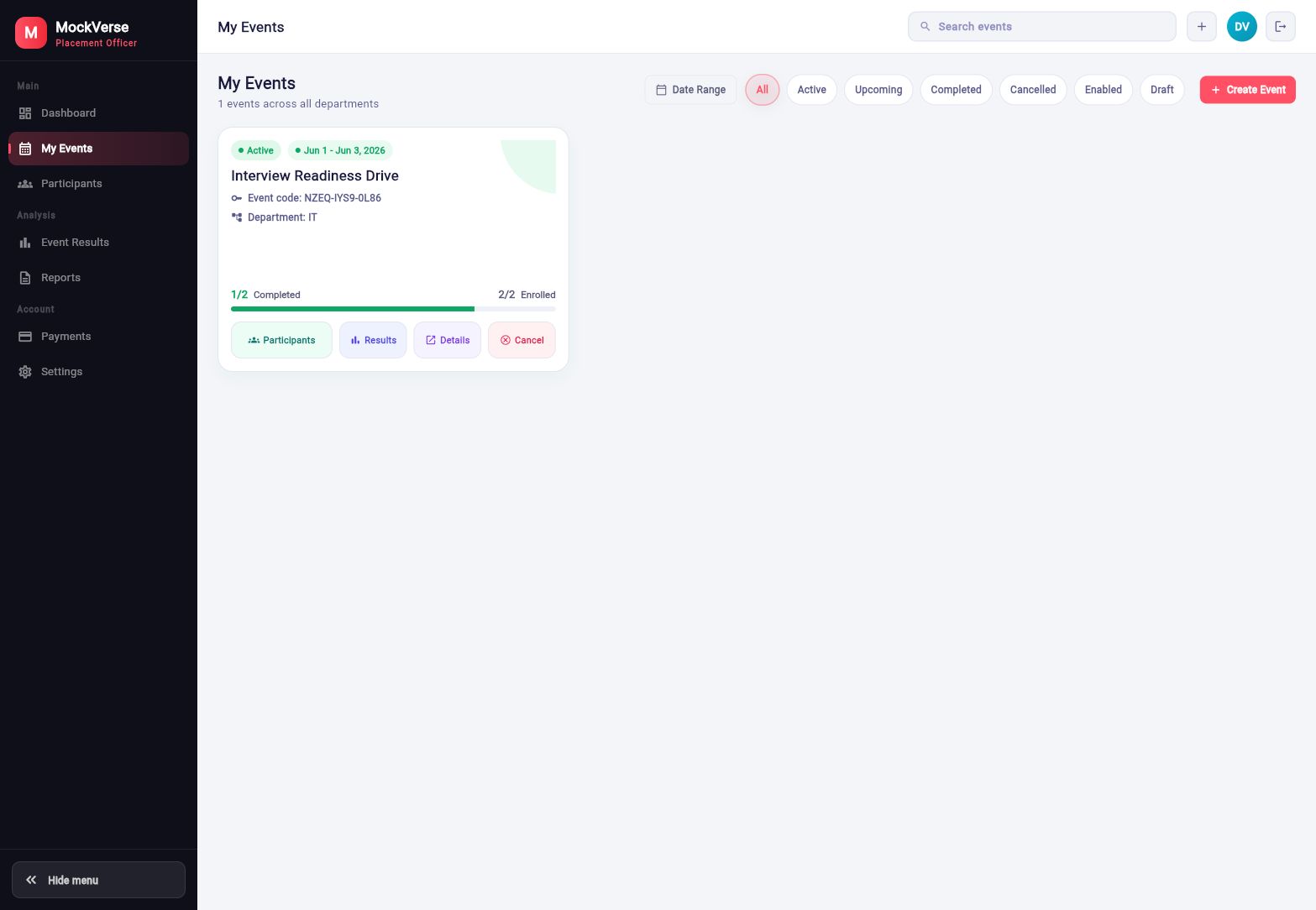 My Events page
