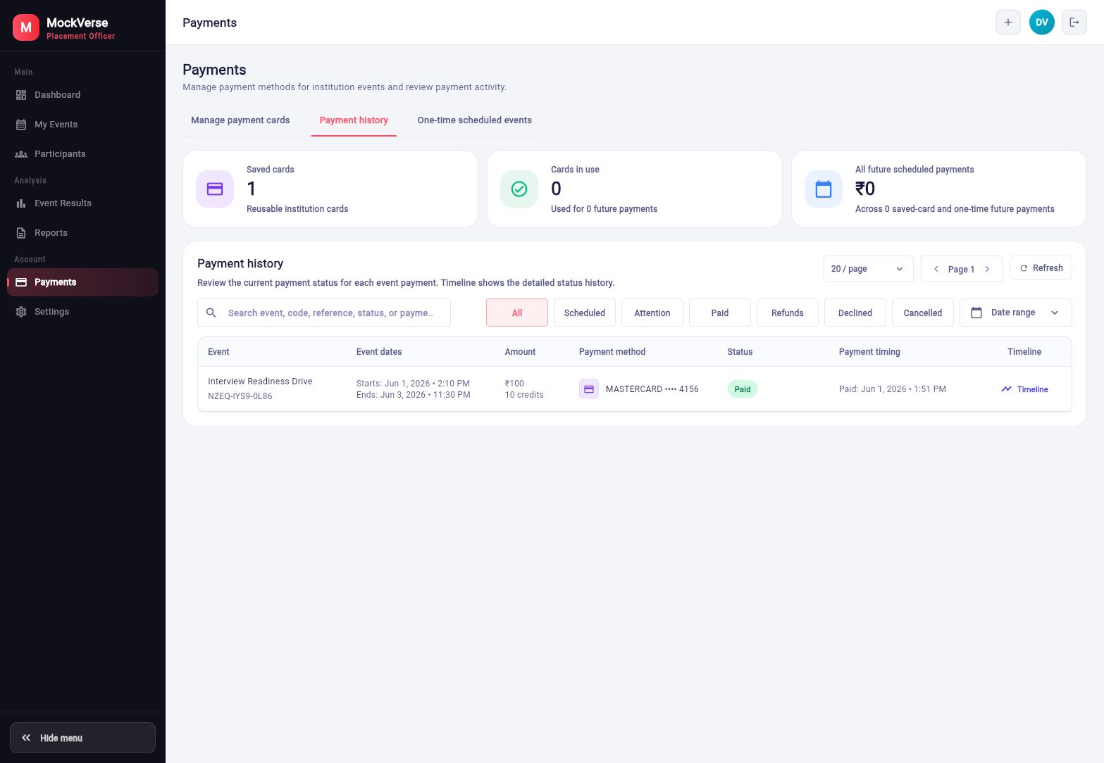 Payment history tab